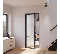 Schulte porte intérieure loft en verre 83x211cm bloc-porte vitré atelier noir verre satiné 3 vitrages tirant gauche