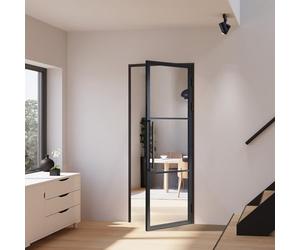 Schulte porte intérieure loft en verre, bloc-porte vitré, 100x235cm, atelier, noir mat, verre transparent, verrière, 3 vitrages, tirant droit