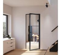 Schulte porte intérieure loft en verre, bloc-porte vitré, 90x201cm, atelier, noir mat, verre transparent, verrière, 3 vitrages, tirant droit - serrure