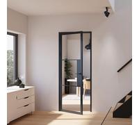 Schulte porte intérieure loft en verre, bloc-porte vitré, 90x201cm, atelier, noir mat, verre transparent, verrière, 3 vitrages, tirant gauche- serrure