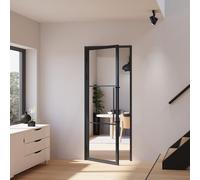 Schulte porte intérieure loft en verre, bloc-porte vitré, 90x215cm, atelier, noir mat, verre transparent, verrière, 3 vitrages, tirant gauche