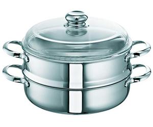 Schulte-Ufer Marmite Vapeur Romana 24 cm, 2.5 L, Argent, Étagère pour cuisson à vapeur incluse, Couvercle inclus
