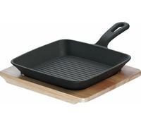 Schulte-Ufer Rustika Mini-Grillpfanne mit Servierbrett, Pfännchen, Pfanne, Gusseisen, Schwarz, 19 x 19 cm, 1685-19 s