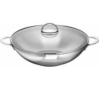 Schulte-Ufer Wok Wave, Poêle, y compris grille de rangement et couvercle en verre, Acier inoxydable, 32 cm, 66525-32