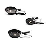 Schumann Professionnel - Lot 2 Pôeles 24/28cm - Sauteuse 28cm - Revêtement Pierre -Compatibles Tous feux dont Induction - Fonte d'Aluminium Sans PFOA - Manches Amovibles Silicone - Couvercle Inclus