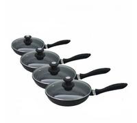 Schumann Professionnel - Lot 4 Poêles Moove Revêtement en Pierre - Compatibles Tous feux dont Induction - Fonte d'Aluminium Sans PFOA - Manches Amovibles Silicone - Couvercles Inclus - 20/24/28/32cm