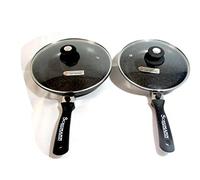 Schumann Professionnel - Lot de 2 Poêles Moove Revêtement en Pierre - Compatibles Tous feux dont Induction - Fonte d'Aluminium - Manches Amovibles en Silicone - Couvercles Inclus - 24/28cm
