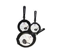 Schumann Professionnel - Lot de 3 Poêles Revêtement en Pierre Black Rock - Compatibles Tous feux dont Induction - Fonte d'Aluminium Sans PFOA - Manches Fixes - Couvercle Non-Inclus - 20/24/28cm