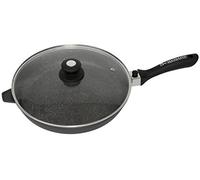 Schumann Professionnel - Poêle Moove Revêtement en Pierre - Compatible Tous feux dont Induction - Fonte d'Aluminium - Manche Amovible en Silicone - Couvercle Inclus - 32cm