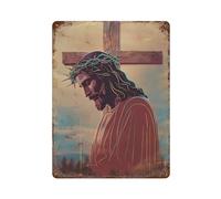 SCHUWEFA Jésus Christ avec croix Décoration murale Art Métal Poster Moderne Bar Décorations 40 x 30 cm