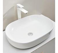 Schwänlein Lavabo ovale en céramique sanitaire de qualité supérieure - 60 x 40 x 15 cm - Lavabo à poser, pour salle de bain et WC d'invités - Sans trou de robinetterie et trop-plein - Blanc - 60 x 40