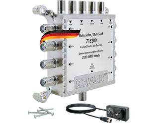 SCHWAIGER 5200 Distributeur Sat Multiswitch 5/8 Répartiteur Sat 8 participants numérique Distributeur Multiswitch 8 Voies avec Alimentation Externe pour LNB HDTV FullHD 4K UHD