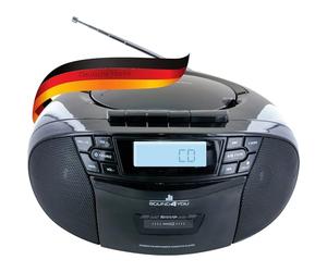 SCHWAIGER 658026 Lecteur CD avec Cassette et Radio MP3 Connexion USB FM Radio AUX Casque Boombox Fonctionnement sur Secteur et Piles Affichage Portable Noir