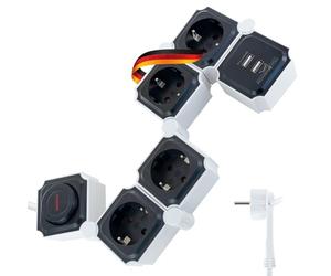 SCHWAIGER 660081 Bloc multiprise Flexible 6 Prises Schuko USB Multiprise Interrupteur Marche/arrêt Câble de 1,5m Mobile et Rotatif Bloc multiprise Noir