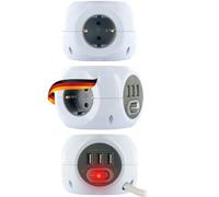 SCHWAIGER 661507 Cube de Prises 3 Prises multiprises Prise Domestique multifonctionnelle 3X Port USB Prise Multiple Rallonge de Prise Interrupteur Marche arrêt Câble de 1,4 m