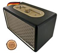 SCHWAIGER 661705 Enceinte Bluetooth rétro Enceinte Vintage Aspect Cuir Boîtier Bois Batterie HiFi Boîte à Musique INCL. câble Jack Câble Micro-USB Noir