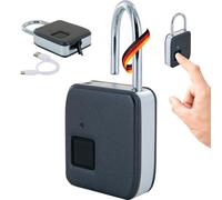 SCHWAIGER 715941 Cadenas à empreinte digitale Cadenas électronique Fingerprint étanche en alliage de zinc USB-C rechargeable, câble USB-C inclus