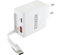 SCHWAIGER Adaptateur de charge 35 W USB-A & C avec câble extensible, fonction de charge rapide avec Power Delivery et chargeur PPS pour smartphone, charge efficace