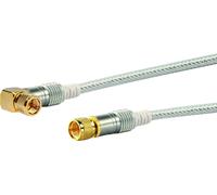 Schwaiger Câble satellite à raccord coudé Longueur 1,5 m Angle à 90° Fiche F vers fiche F 110 dB Blindage 4 voies Écrou moleté plaqué or transparent