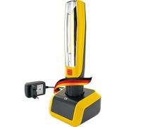 SCHWAIGER FL1100 531 2en1 Lampe multifonctionnelle Lampe de poche Projecteur Lumière mobile avec station de charge Support magnétique Crochet de suspension jaune noir