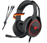 SCHWAIGER GH50 Gaming Headset Casque Supra-auriculaire LED RBG Lumière Microphone Flexible Coussinets en Mousse Arceau Adaptable USB Noise Cancelling Filaire 2,2m
