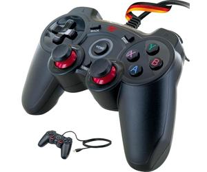 SCHWAIGER -GPC18- Contrôleur de jeu | Connecteur USB 2.0 A | Longueur du câble de 1,8 m | Convient pour PC, Playstation 3, appareils Android | Joysticks 360° | Boutons en forme de croix | Noir