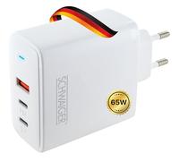 SCHWAIGER LADC2165 Adaptateur de charge rapide 65 W USB-C & USB-A avec fiche européenne Statut LED compatible avec iPhone, Samsung, MacBook, ordinateur portable, tablette et smartphone