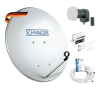 SCHWAIGER Système satellite complet avec antenne satellite numérique Single LNB Câble satellite 10 m Pointeur satellite Antenne satellite en acier 40 cm avec accessoires de montage Petit système à 1