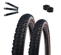 Schwalbe ADDIX E-25 Lot de 2 pneus de vélo avec 29 x 2,25 cm Marron Reflex 57-622 (29 x 2,25) + 2 chambres à air Schwalbe SV19 avec démonte-pneu maxxi4you