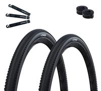 Schwalbe G-One Comp Lot de 2 pneus métalliques Active K-Guard Green Compound E-25 Noir 35-622 (28 x 1,35) + 2 chambres à air Schwalbe DV17 avec démonte-pneu maxxi4you