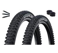 Schwalbe Hans Dampf TLR TwinSkin ADDIX E-25 Lot de 2 pneus pliants Noir 60-622 (29 x 2,35) + 2 chambres à air Schwalbe AV19 avec démonte-pneu maxxi4you