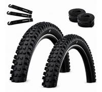 Schwalbe Lot de 2 pneus pliants Magic, Mary Gravity, doux, TLR E-50, noir, 62-584 (27,5 x 2,40) + 2 chambres à air Schwalbe SV21F avec démonte-pneu maxxi4you