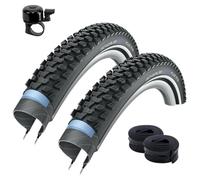 Schwalbe Marathon Plus Lot de 2 pneus de VTT increvables avec Reflex 54-559 (26 x 2,10) + 2 chambres à air Schwalbe SV13 avec sonnette de vélo