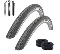 Schwalbe Road Cruiser Lot de 2 pneus de vélo Reflex Noir 47-622 (28 x 1,75) SV17 Tuyaux de 60 mm avec 3 démonte-pneus