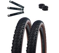 Schwalbe Smart Sam Performance Addix E-25 Lot de 2 pneus métalliques Noir/bronze 54-559 (26 x 2,10) + 2 chambres à air Schwalbe AV13 avec démonte-pneu maxxi4you