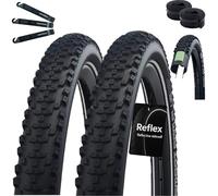 Schwalbe Smart Sam Plus Performance E-50 DD GreenGuard Lot de 2 pneus de vélo Noir/Reflex 57-622 (29 x 2,25) + 2 chambres à air Schwalbe SV 40 mm avec démonte-pneu maxxi4you