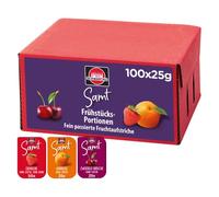 Schwartau Lot de 50 boîtes à portions en velours (50 fraises, 25 abricots, 25 cerises), 100 x 25 g