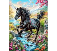 Schwarzes Pferd am Bach 300 Pièces Puzzle Adulte en Carton Haute Qualité Épais Märchenhafte Wilde Tiere Fantasie Difficile Moyenne Anti-Stress Décoration Murale Idée Cadeau Saint Valentin 300 PCS
