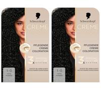 Schwarzkopf Creme Supreme Coloration 1-0 - Noir profond (2 x 182 ml) - Coloration permanente pour cheveux avec sérum et masque - Protège contre les dommages visibles des cheveux - Couverture 100 % des