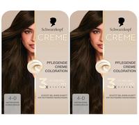 Schwarzkopf Creme Supreme Coloration 4-0 Brun foncé naturel (2 x 182 ml), coloration permanente pour cheveux avec sérum et masque pour protéger les cheveux visibles, couvrant 100 % des cheveux blancs