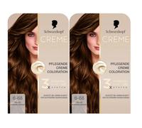 Schwarzkopf Crème Supreme Coloration 6-68 marron caramel clair (2 x 182 ml), coloration permanente avec sérum et masque pour cheveux, protège contre les dommages visibles