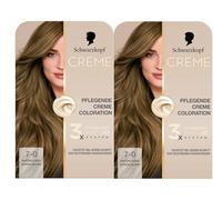 Schwarzkopf Creme Supreme Coloration 7-0 - Blond foncé naturel (2 x 182 ml) - Coloration permanente avec sérum et masque - Protège contre les dommages visibles des cheveux - Couverture 100 % des