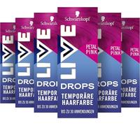 Schwarzkopf Live Color Drops Lot de 6 gouttes de couleur rose pétale (6 x 30 ml) dosables pour un look personnalisé, teinture à mélanger avec l'après-shampooing, coloration temporaire dure jusqu'à 12