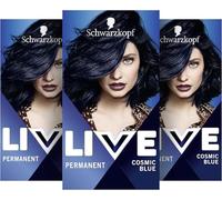 Schwarzkopf LIVE Lot de 3 colorations permanentes pour cheveux gris (3 x 142,5 ml) Bleu cosmique intense 90