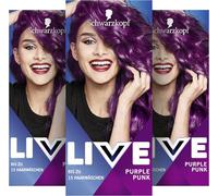 Schwarzkopf LIVE Lot de 3 colorations semi-permanentes ultra brillantes pour cheveux Violet punk (3 x 142,5 ml) Pour des résultats intenses ou pastels Tenue 12 à 15 lavages Avec après-shampoing