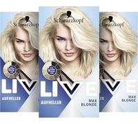 Schwarzkopf Live Max Blonde 00B Lot de 3 flacons de 142,5 ml de éclaircissement pour jusqu'à 9 niveaux d'éclaircissement sans jaunissement avec technologie anti-casse