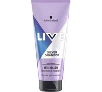 Schwarzkopf LIVE Silver Shampooing pour blondes glacées (200 ml), shampooing violet pour neutraliser le laiton, toner blond élimine les tons jaunes pour des nuances blondes froides