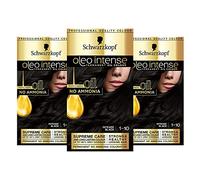 Schwarzkopf Oleo Intense Lot de 3 boîtes de coloration permanente à l’huile sans ammoniaque - Couvrance des cheveux blancs - Noir 1-10