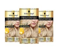 Schwarzkopf Oleo Intense Lot de 3 boîtes de coloration permanente à l’huile sans ammoniaque - Couvrance des cheveux blancs - Blond cendré 10-50