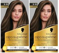 Schwarzkopf - Oleo Suprême - Coloration Permanente à l’Huile - Couleur et Eclat Longue Durée - sans Ammoniaque - Couvre 100% des Cheveux Blancs - HaptIQ Système - Châtain Clair Glacé 5-10 (Lot de 2)
